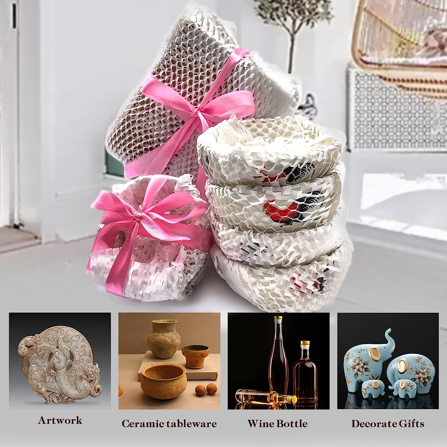 Honeycomb Packing Paper， 12" x 105' Honeycomb Cushioning Wrap Roll for Moving Shipping Packaging Gifts， Recyclable Honeycomb Paper Moving Supplies Bubble Paper Wrapping Protective Roll - Image 6